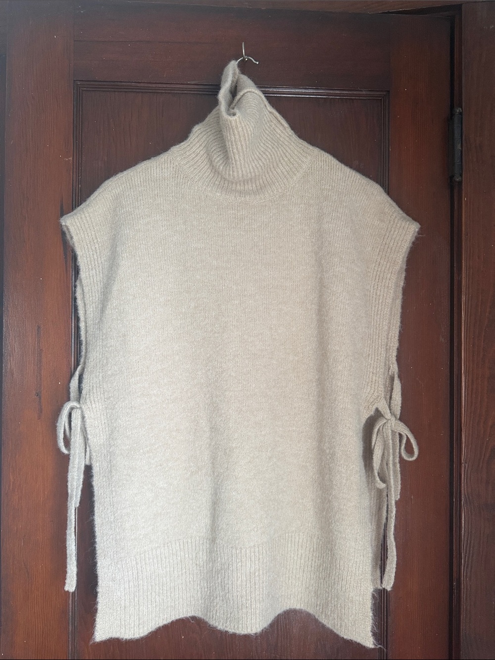 Sleeveless Turtleneck Knit Vest in Light Beige